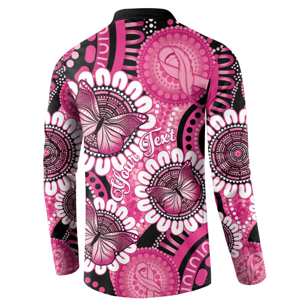 Personalised Australia Indigenous Button Sweatshirt Breast Cancer Ribbon Think Pink - Black Version LT14