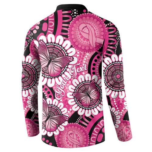 Personalised Australia Indigenous Button Sweatshirt Breast Cancer Ribbon Think Pink - Black Version LT14