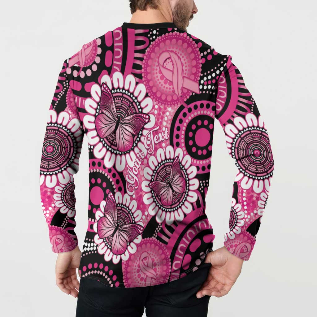 Personalised Australia Indigenous Button Sweatshirt Breast Cancer Ribbon Think Pink - Black Version LT14