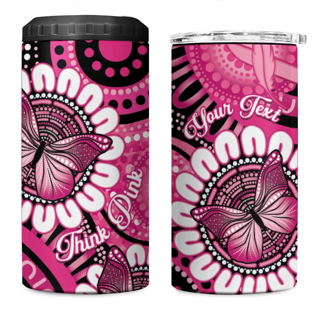 Personalised Australia Indigenous 4 in 1 Can Cooler Tumbler Breast Cancer Ribbon Think Pink - Black Version LT14