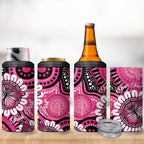Personalised Australia Indigenous 4 in 1 Can Cooler Tumbler Breast Cancer Ribbon Think Pink - Black Version LT14