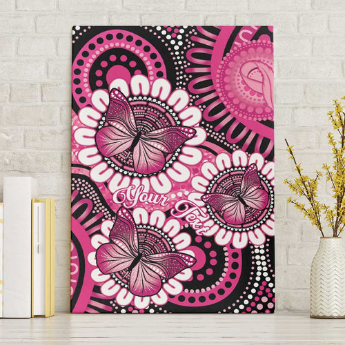 Personalised Australia Indigenous Canvas Wall Art Breast Cancer Ribbon Think Pink - Black Version LT14