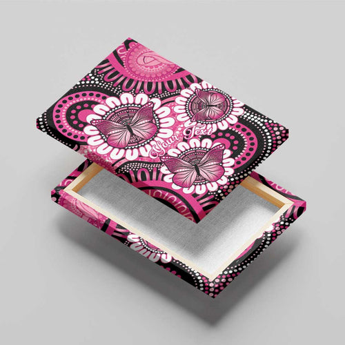 Personalised Australia Indigenous Canvas Wall Art Breast Cancer Ribbon Think Pink - Black Version LT14
