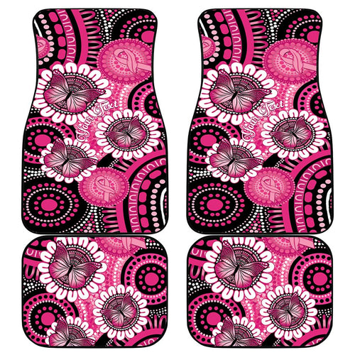 Personalised Australia Indigenous Car Mats Breast Cancer Ribbon Think Pink - Black Version LT14
