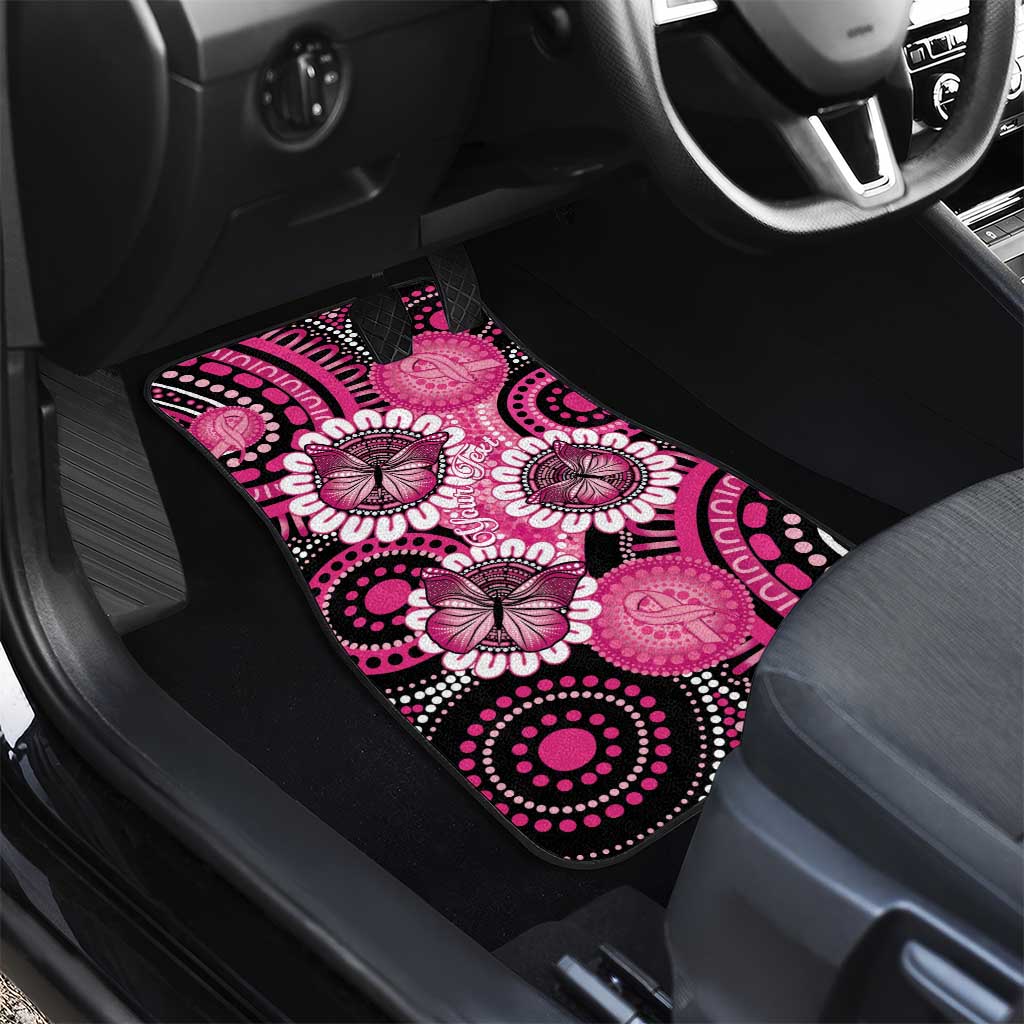 Personalised Australia Indigenous Car Mats Breast Cancer Ribbon Think Pink - Black Version LT14