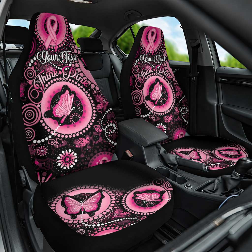 Personalised Australia Indigenous Car Seat Cover Breast Cancer Ribbon Think Pink - Black Version