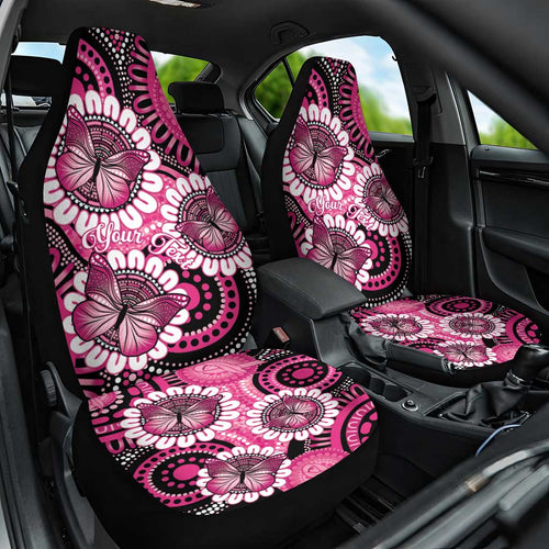Personalised Australia Indigenous Car Seat Cover Breast Cancer Ribbon Think Pink - Black Version LT14