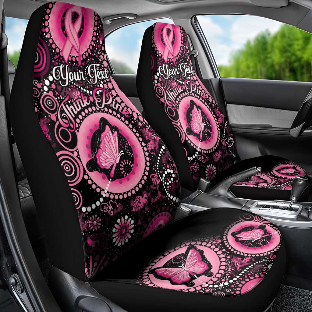 Personalised Australia Indigenous Car Seat Cover Breast Cancer Ribbon Think Pink - Black Version