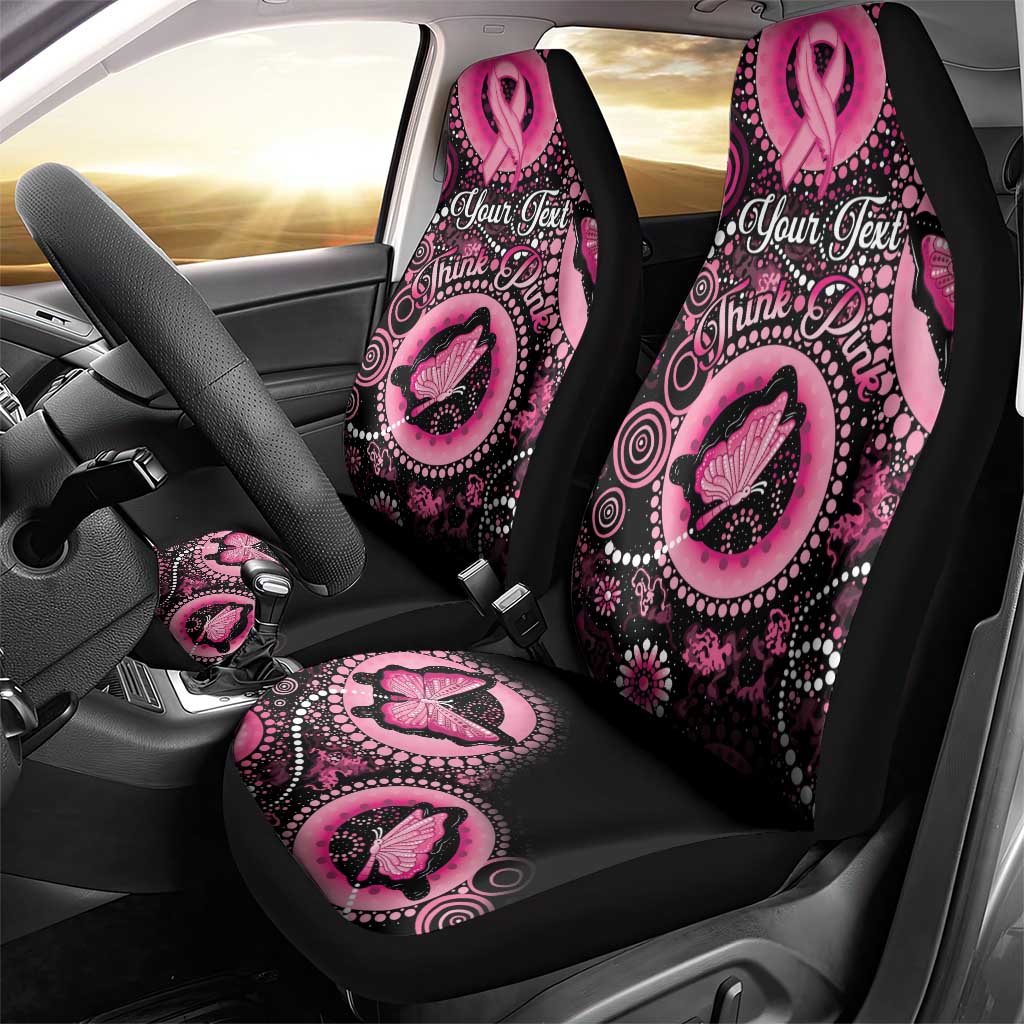 Personalised Australia Indigenous Car Seat Cover Breast Cancer Ribbon Think Pink - Black Version