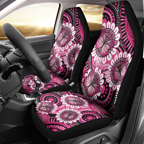 Personalised Australia Indigenous Car Seat Cover Breast Cancer Ribbon Think Pink - Black Version LT14