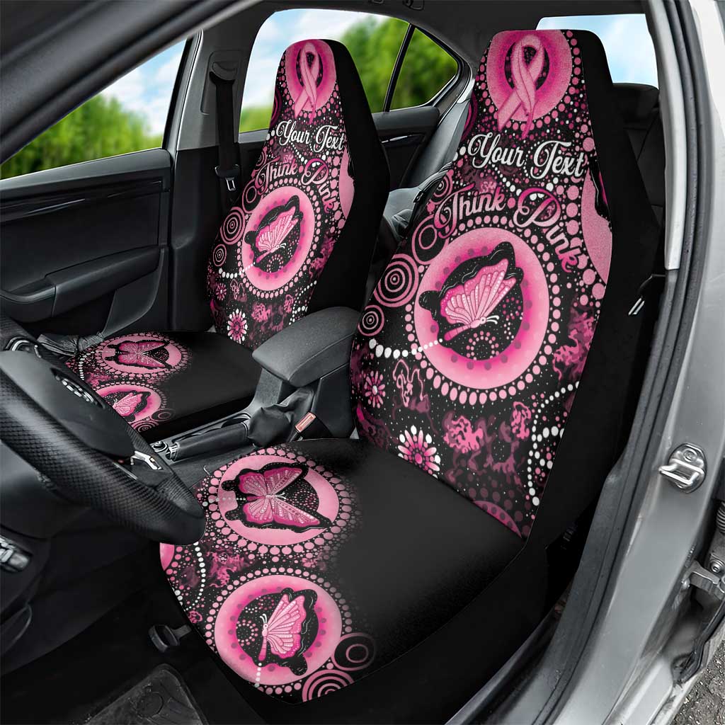 Personalised Australia Indigenous Car Seat Cover Breast Cancer Ribbon Think Pink - Black Version