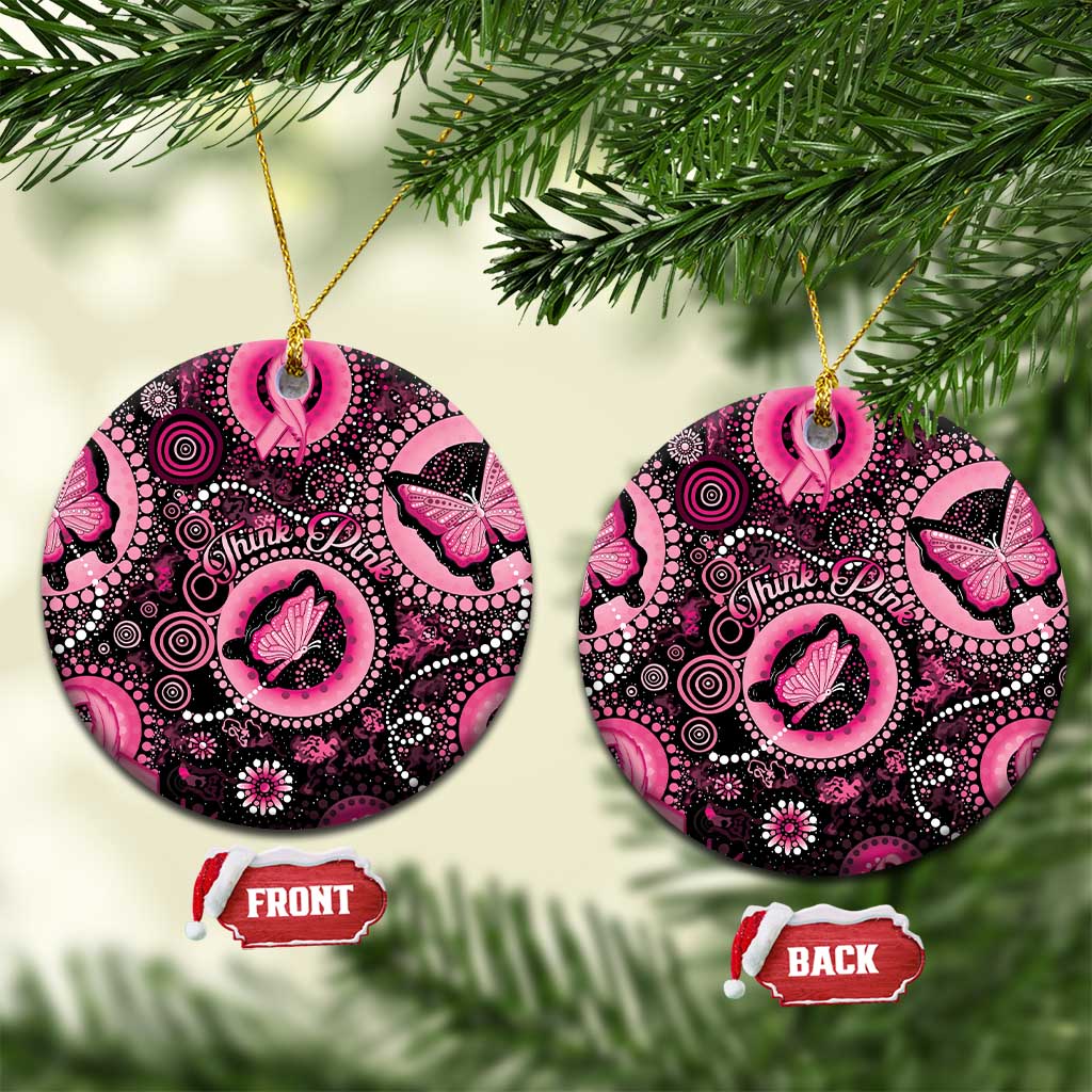 Australia Indigenous Ceramic Ornament Breast Cancer Ribbon Think Pink - Black Version - Aussie Hoodie