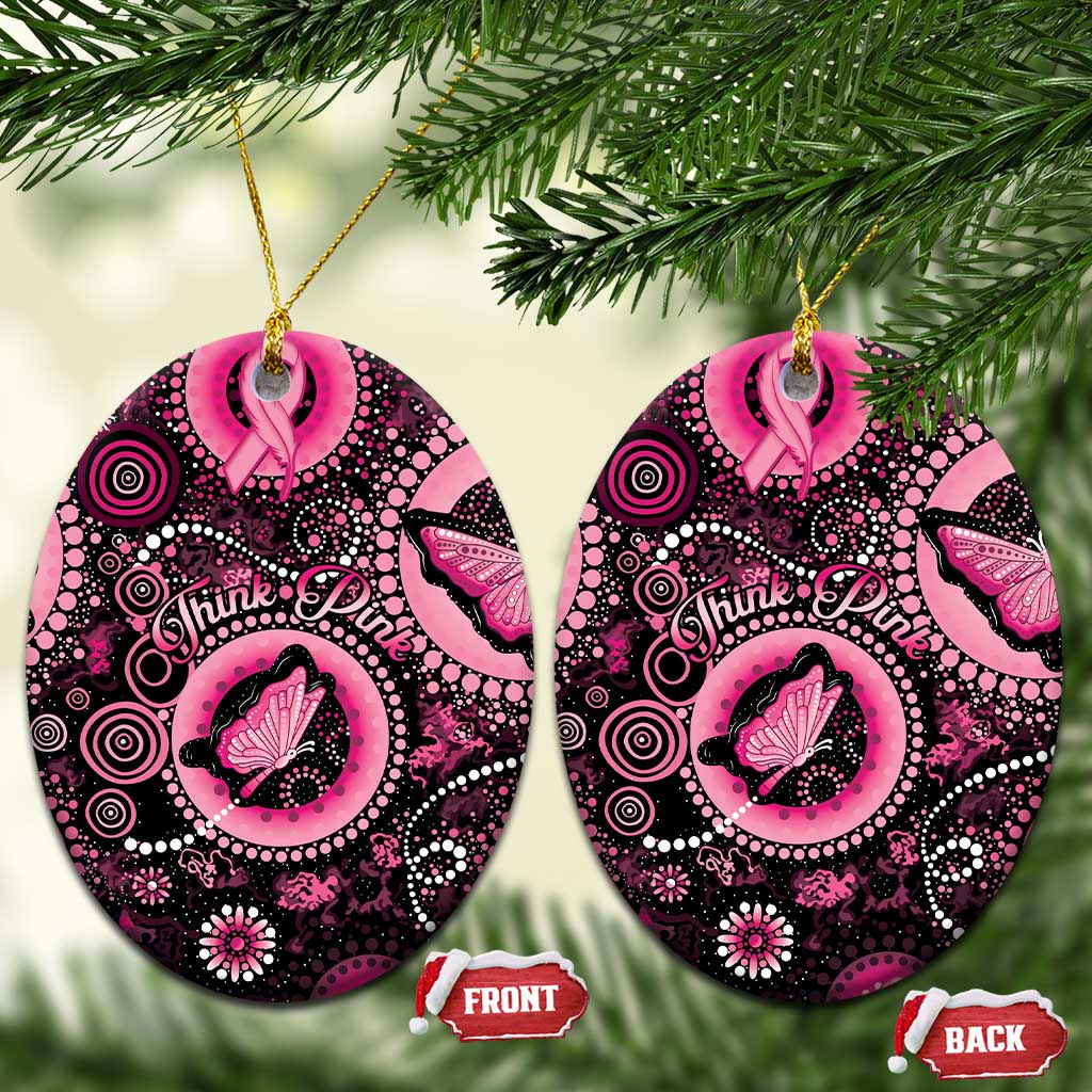 Australia Indigenous Ceramic Ornament Breast Cancer Ribbon Think Pink - Black Version - Aussie Hoodie
