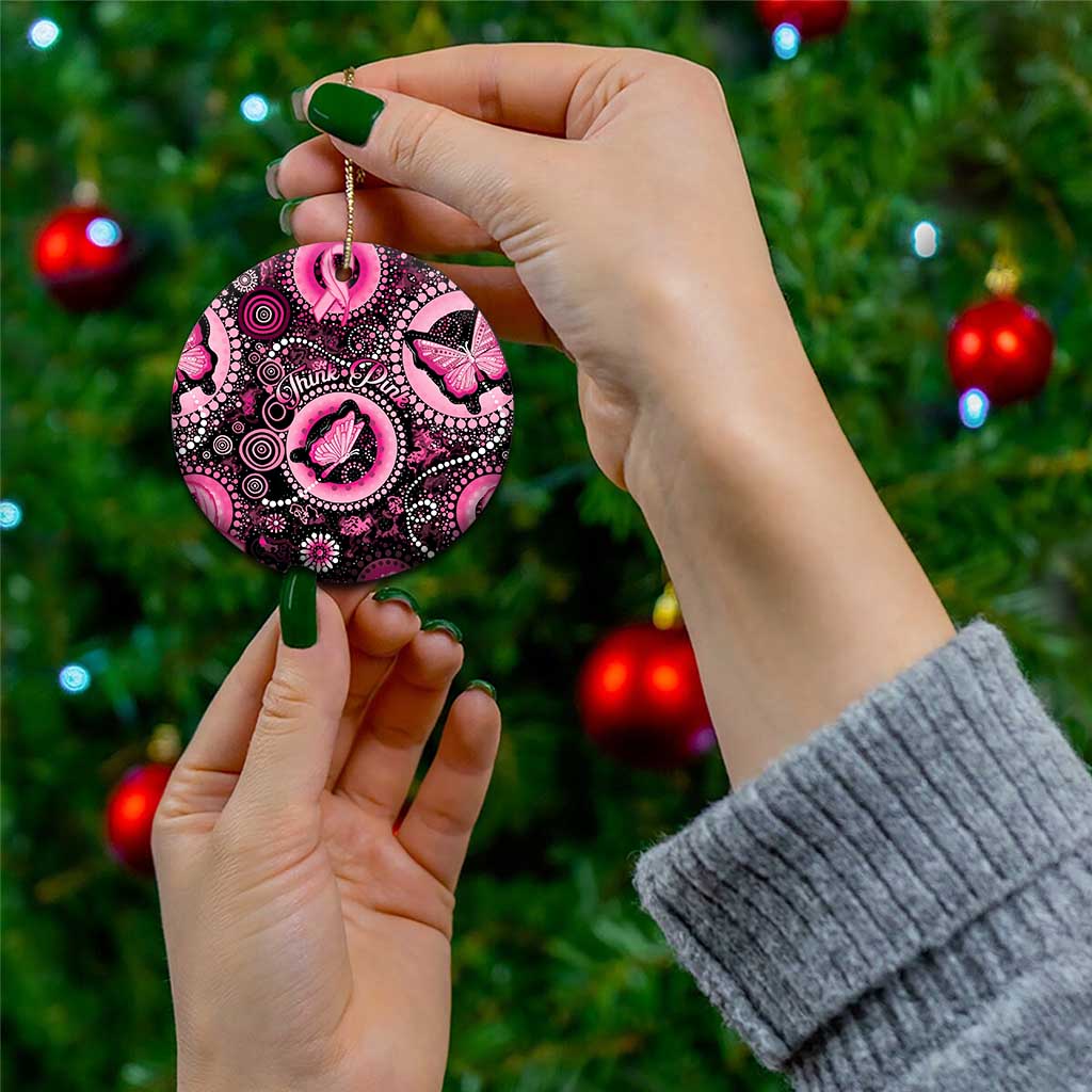 Australia Indigenous Ceramic Ornament Breast Cancer Ribbon Think Pink - Black Version - Aussie Hoodie