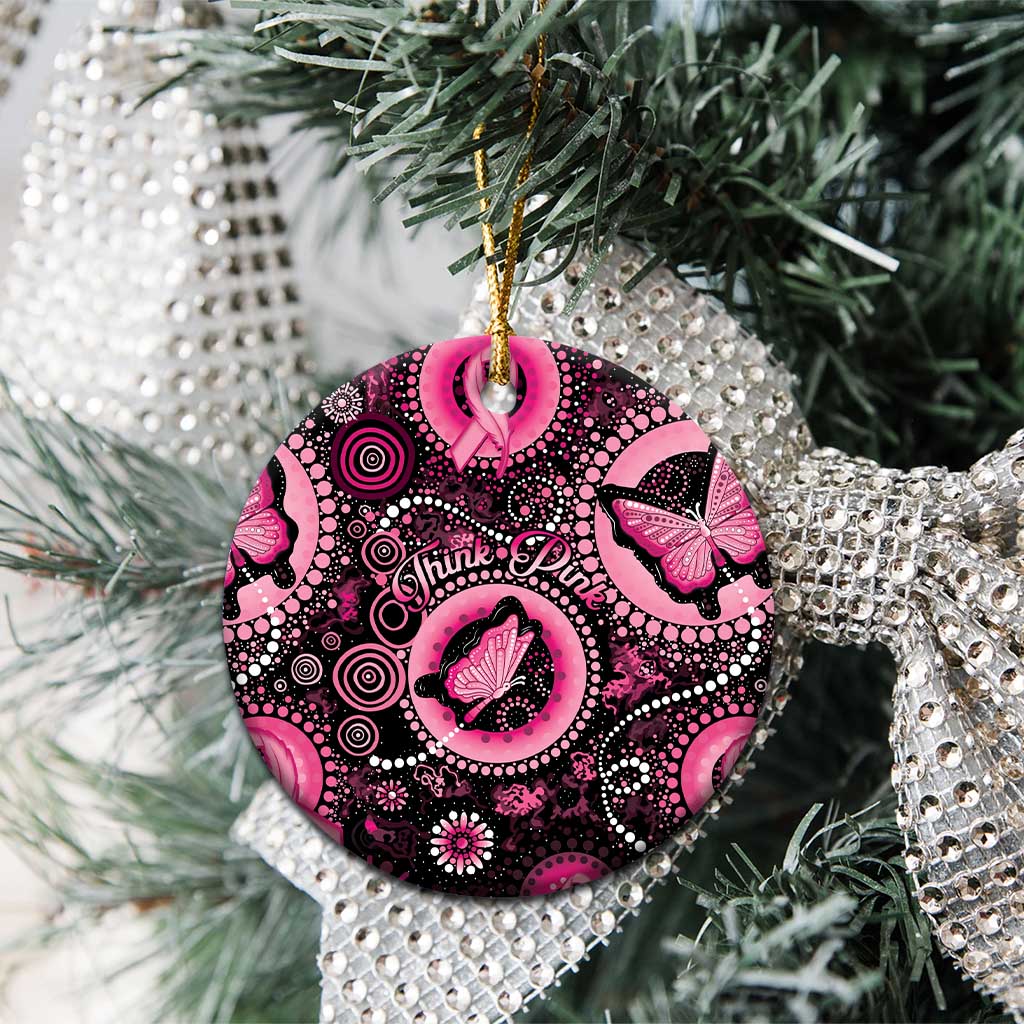 Australia Indigenous Ceramic Ornament Breast Cancer Ribbon Think Pink - Black Version - Aussie Hoodie