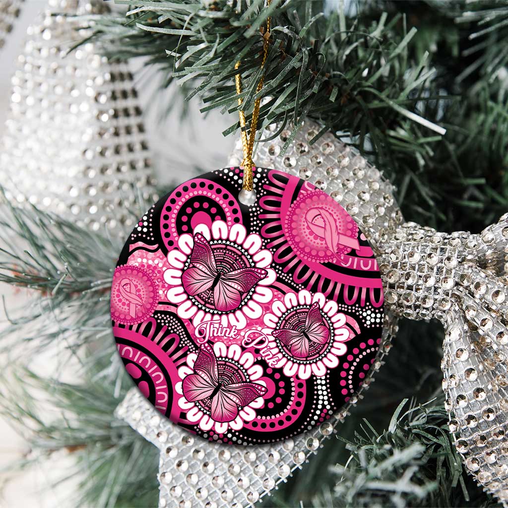 Australia Indigenous Ceramic Ornament Breast Cancer Ribbon Think Pink - Black Version LT14