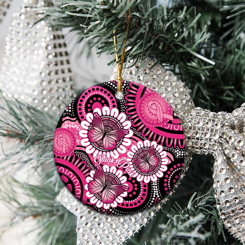 Australia Indigenous Ceramic Ornament Breast Cancer Ribbon Think Pink - Black Version LT14