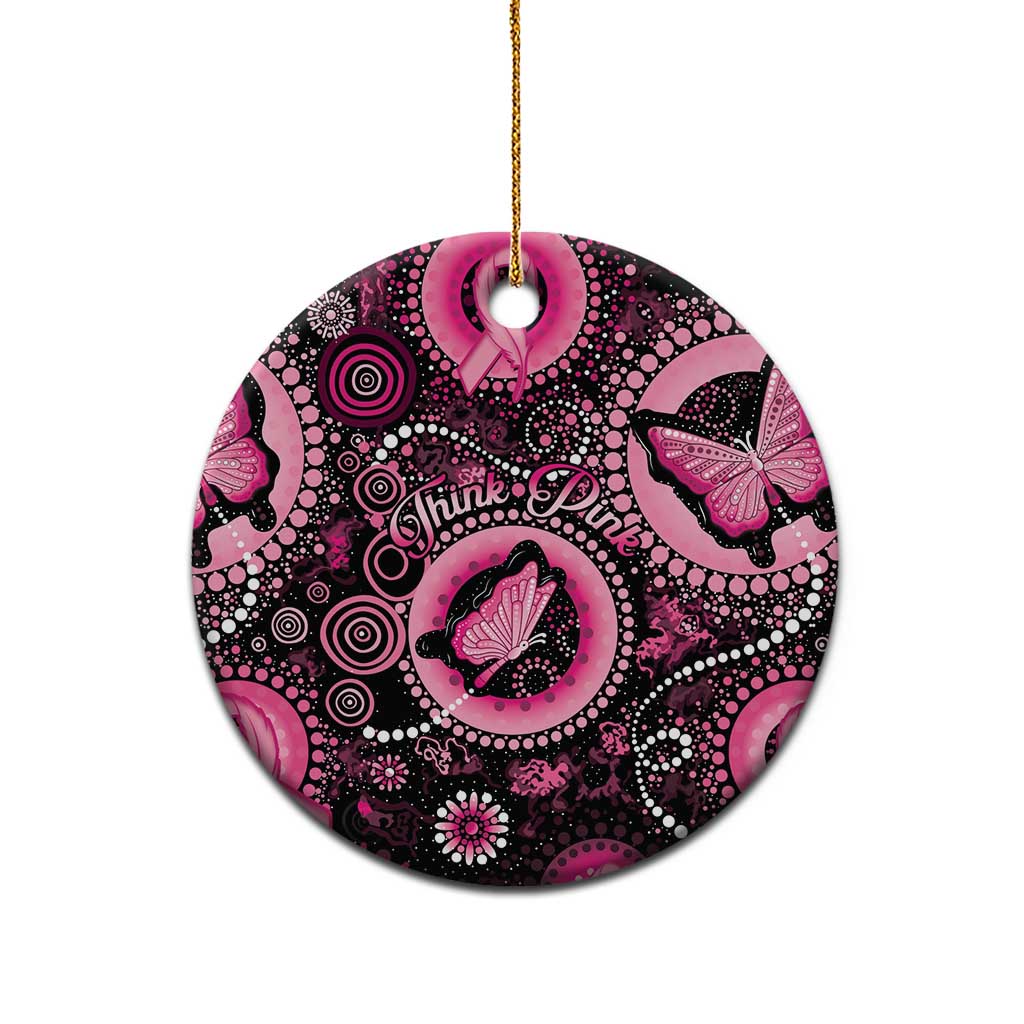 Australia Indigenous Ceramic Ornament Breast Cancer Ribbon Think Pink - Black Version - Aussie Hoodie