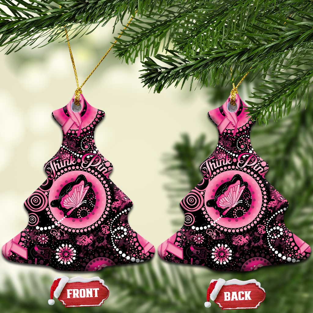 Australia Indigenous Ceramic Ornament Breast Cancer Ribbon Think Pink - Black Version - Aussie Hoodie