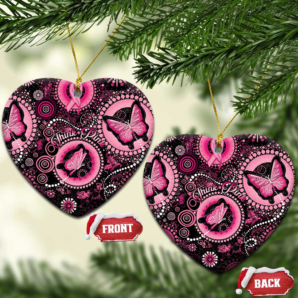 Australia Indigenous Ceramic Ornament Breast Cancer Ribbon Think Pink - Black Version - Aussie Hoodie