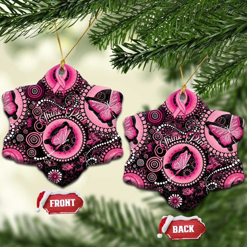 Australia Indigenous Ceramic Ornament Breast Cancer Ribbon Think Pink - Black Version - Aussie Hoodie