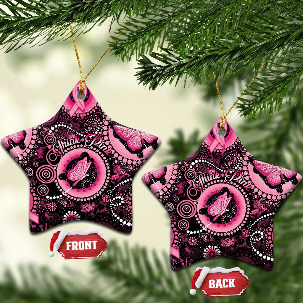 Australia Indigenous Ceramic Ornament Breast Cancer Ribbon Think Pink - Black Version - Aussie Hoodie