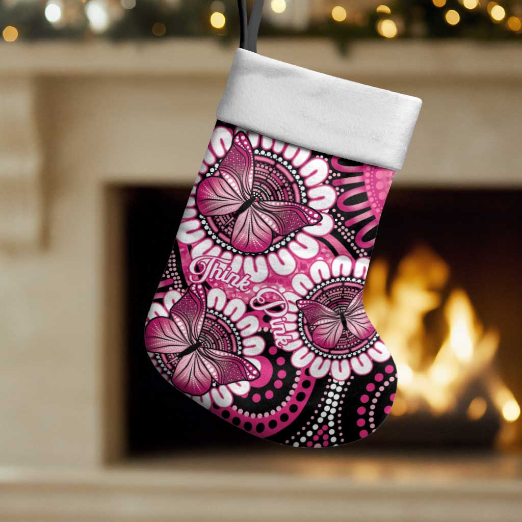 Australia Indigenous Christmas Stocking Breast Cancer Ribbon Think Pink - Black Version LT14