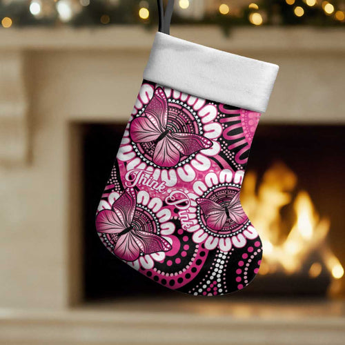 Australia Indigenous Christmas Stocking Breast Cancer Ribbon Think Pink - Black Version LT14