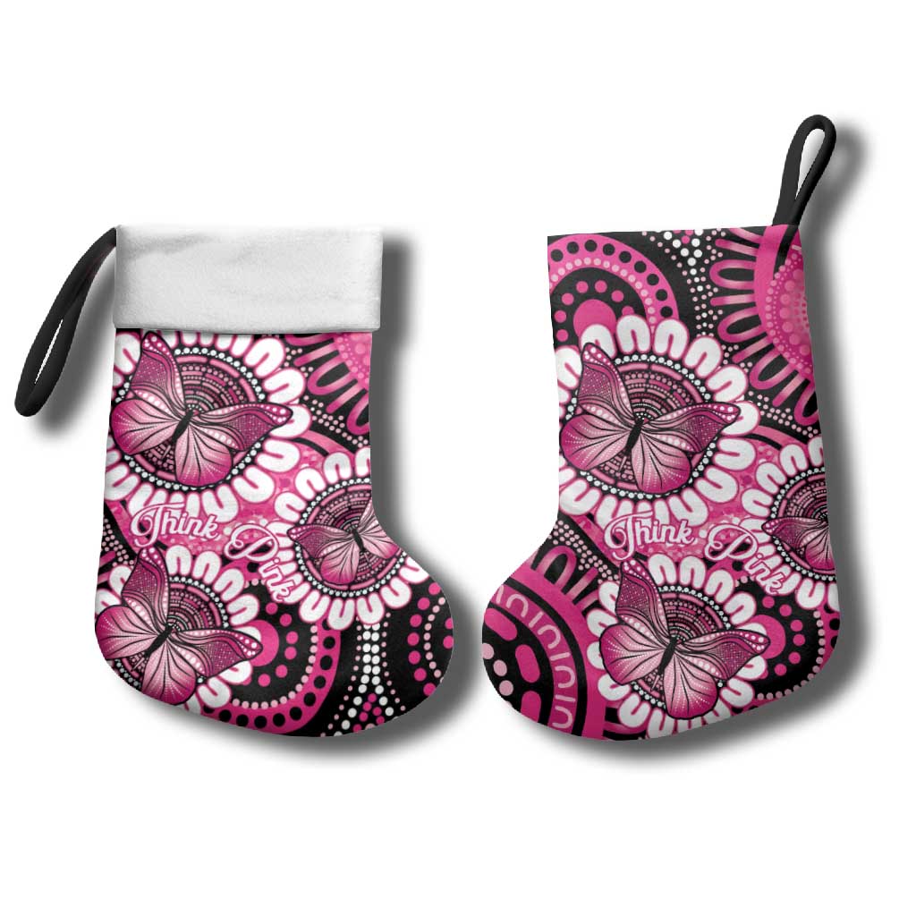 Australia Indigenous Christmas Stocking Breast Cancer Ribbon Think Pink - Black Version LT14