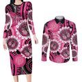 Personalised Australia Indigenous Couples Matching Long Sleeve Bodycon Dress and Long Sleeve Button Shirt Breast Cancer Ribbon Think Pink - Black Version LT14