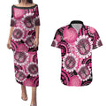 Personalised Australia Indigenous Couples Matching Puletasi and Hawaiian Shirt Breast Cancer Ribbon Think Pink - Black Version LT14