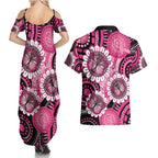 Personalised Australia Indigenous Couples Matching Summer Maxi Dress and Hawaiian Shirt Breast Cancer Ribbon Think Pink - Black Version LT14