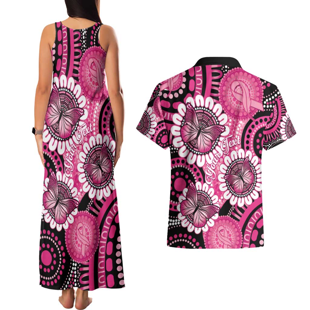 Personalised Australia Indigenous Couples Matching Tank Maxi Dress and Hawaiian Shirt Breast Cancer Ribbon Think Pink - Black Version LT14