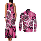 Personalised Australia Indigenous Couples Matching Tank Maxi Dress and Long Sleeve Button Shirt Breast Cancer Ribbon Think Pink - Black Version LT14