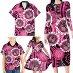 Personalised Australia Indigenous Family Matching Long Sleeve Bodycon Dress and Hawaiian Shirt Breast Cancer Ribbon Think Pink - Black Version LT14