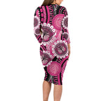 Personalised Australia Indigenous Family Matching Long Sleeve Bodycon Dress and Hawaiian Shirt Breast Cancer Ribbon Think Pink - Black Version LT14
