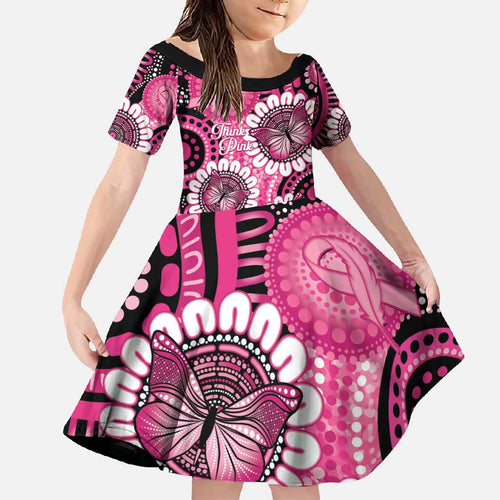 Personalised Australia Indigenous Family Matching Mermaid Dress and Hawaiian Shirt Breast Cancer Ribbon Think Pink - Black Version LT14