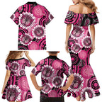 Personalised Australia Indigenous Family Matching Mermaid Dress and Hawaiian Shirt Breast Cancer Ribbon Think Pink - Black Version LT14