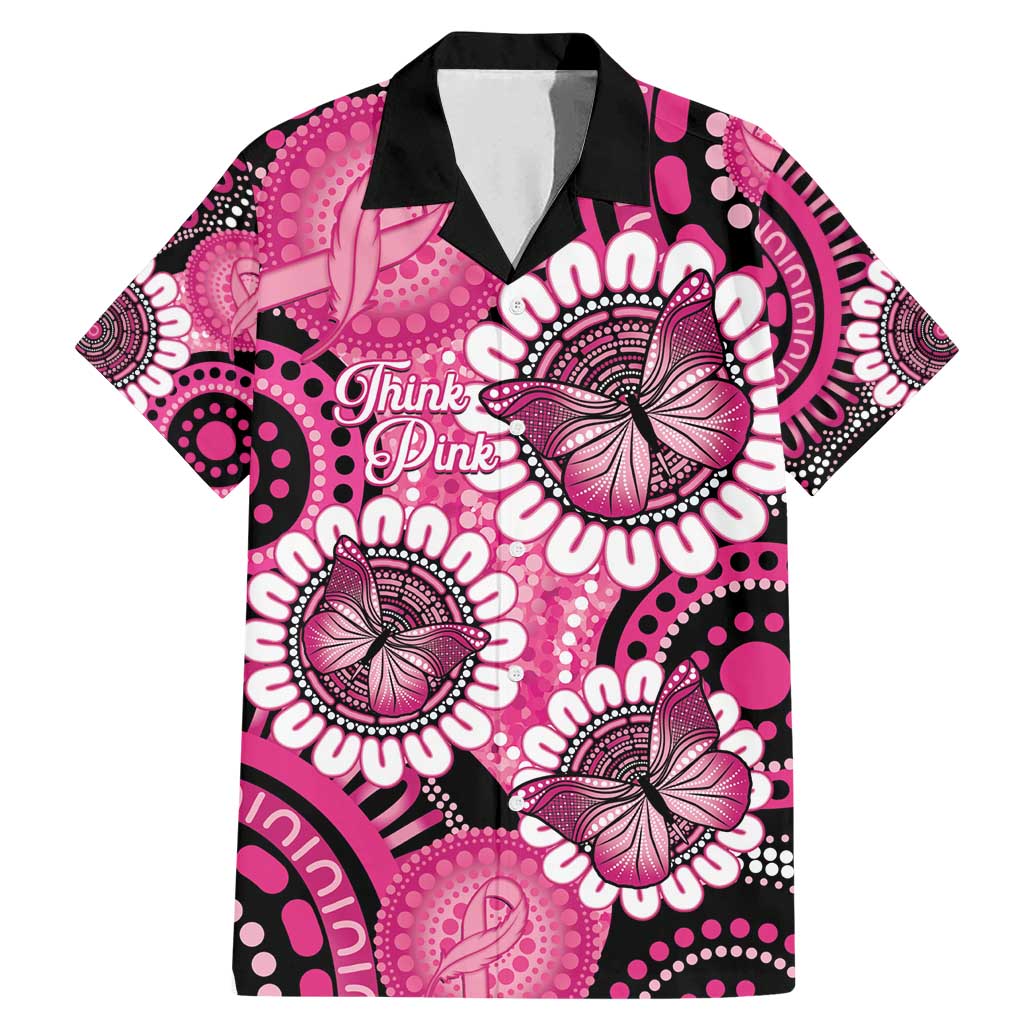 Personalised Australia Indigenous Family Matching Mermaid Dress and Hawaiian Shirt Breast Cancer Ribbon Think Pink - Black Version LT14