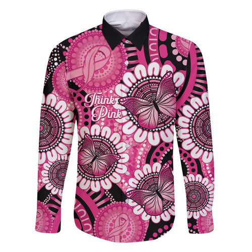 Personalised Australia Indigenous Family Matching Mermaid Dress and Hawaiian Shirt Breast Cancer Ribbon Think Pink - Black Version LT14