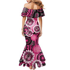 Personalised Australia Indigenous Family Matching Mermaid Dress and Hawaiian Shirt Breast Cancer Ribbon Think Pink - Black Version LT14