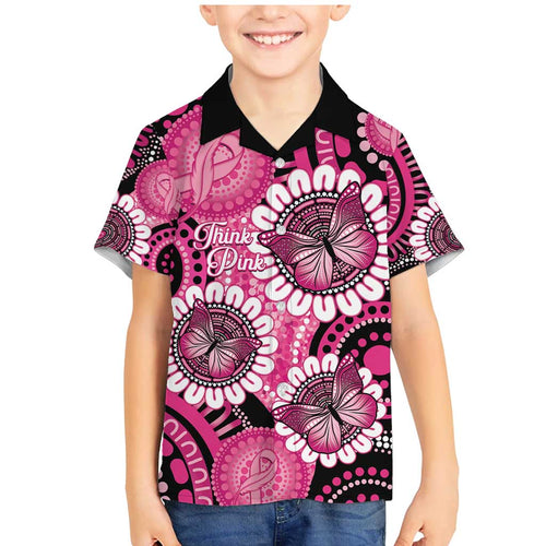 Personalised Australia Indigenous Family Matching Mermaid Dress and Hawaiian Shirt Breast Cancer Ribbon Think Pink - Black Version LT14