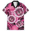 Personalised Australia Indigenous Family Matching Off The Shoulder Long Sleeve Dress and Hawaiian Shirt Breast Cancer Ribbon Think Pink - Black Version LT14