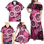 Personalised Australia Indigenous Family Matching Off Shoulder Maxi Dress and Hawaiian Shirt Breast Cancer Ribbon Think Pink - Black Version LT14