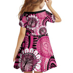 Personalised Australia Indigenous Family Matching Off Shoulder Maxi Dress and Hawaiian Shirt Breast Cancer Ribbon Think Pink - Black Version LT14