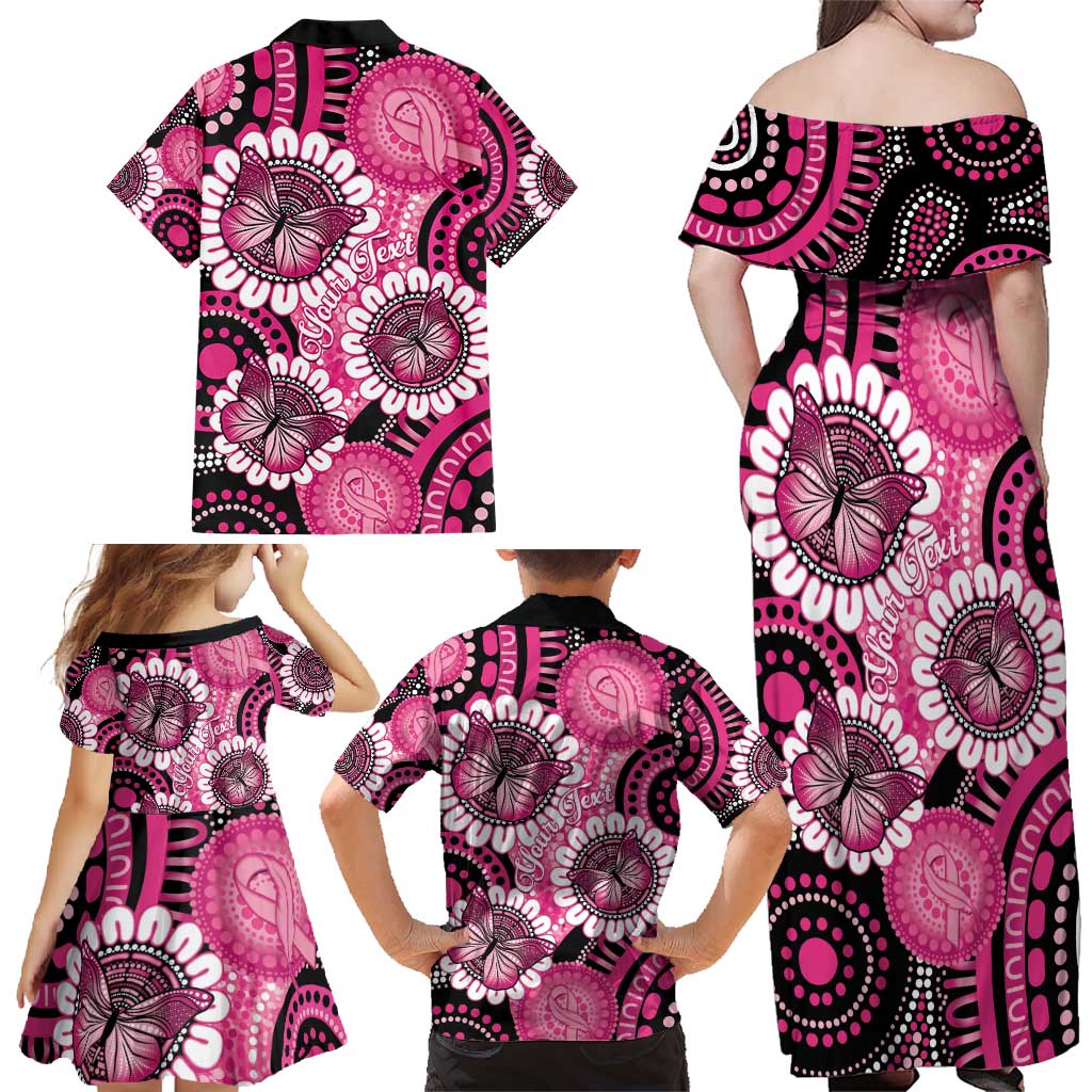 Personalised Australia Indigenous Family Matching Off Shoulder Maxi Dress and Hawaiian Shirt Breast Cancer Ribbon Think Pink - Black Version LT14