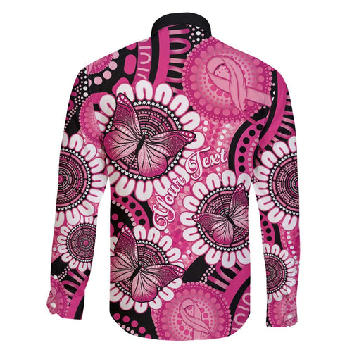Personalised Australia Indigenous Family Matching Off Shoulder Maxi Dress and Hawaiian Shirt Breast Cancer Ribbon Think Pink - Black Version LT14