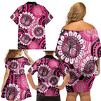 Personalised Australia Indigenous Family Matching Off Shoulder Short Dress and Hawaiian Shirt Breast Cancer Ribbon Think Pink - Black Version LT14
