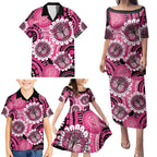 Personalised Australia Indigenous Family Matching Puletasi and Hawaiian Shirt Breast Cancer Ribbon Think Pink - Black Version LT14
