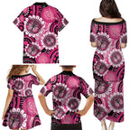 Personalised Australia Indigenous Family Matching Puletasi and Hawaiian Shirt Breast Cancer Ribbon Think Pink - Black Version LT14
